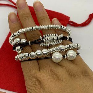 UNO de 50 Bracelet Multivitamins Bracelet Wihte Peal Brown Leather Bracelet